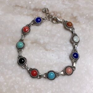 😍925 Silver Multi-Gemstone Link Bracelet😍 NWOT